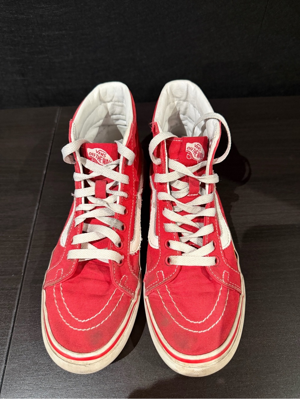 Vans Red and White High-Top Sneakers